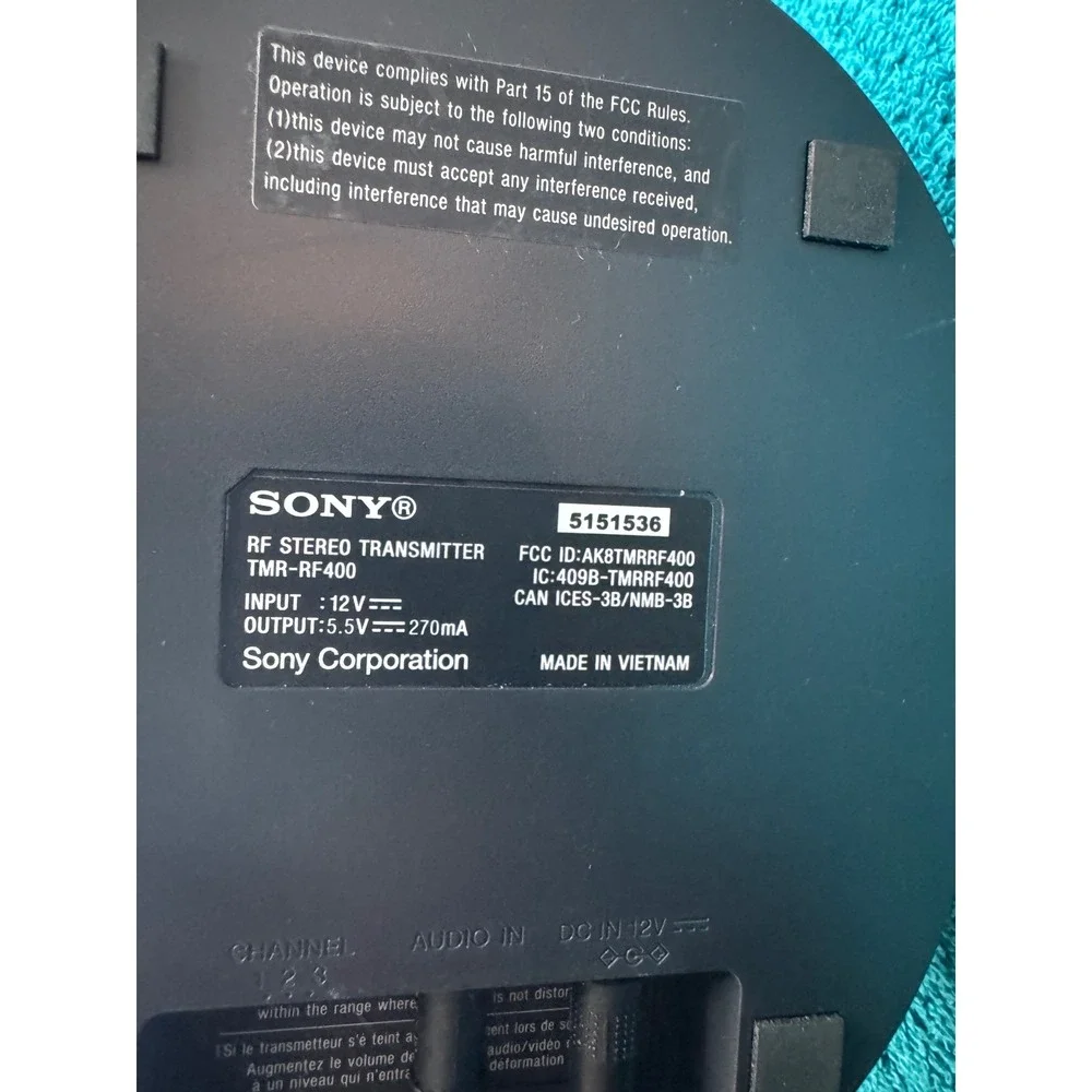Sony TMR-RF400 RF Stereo Transmitter Base Station Charging Dock Black